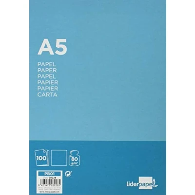 Imagen de Papel liderpapel a5 80g/m2 liso paquete de 100 hojas