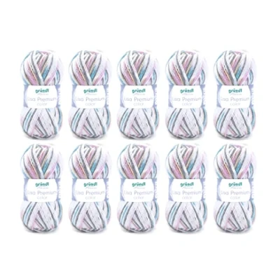 Imagen de Gründl Lisa Premium Color Tejido a Mano, Acrílico, Gris Rosa Azul, 10 x 50 g, 1330
