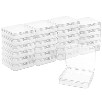 Imagen de BELLE VOUS Caja Plastico Almacenaje Transparente con Tapa de Bisagra (Pack 24) 7,2 x 6,3 1,7 cm Organizadora Mini Recipiente Pastillas, Cuentas, Joyas, Artículos Manualidades