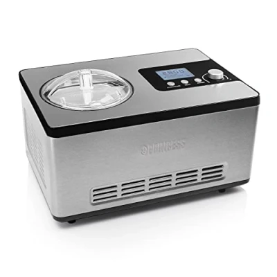 Imagen de Princess 282604 Máquina de helados Deluxe, 180 W, 2 L capacidad, recipiente extraíble, prepara helado casero, yogur congelado y sorbetes, pantalla LCD, tapa transparente con apertura llenado