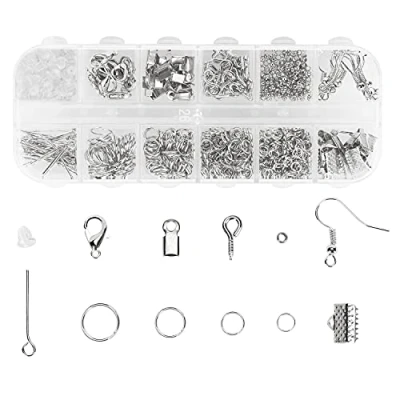 Imagen de Kit de Suministros para Hacer Joyas, 800 Piezas Accesorios Joyería Herramientas Reparación Joyas Adecuado Manualidades y Collares, Pulseras, Pendientes (Plata)
