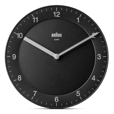 Imagen de Braun Reloj de Pared analógico clásico Movimiento Cuarzo silencioso, fácil Lectura, diámetro del 20 cm en Negro, Modelo BC06B.