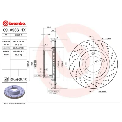 Imagen de BREMBO XTRA LINE 09.A966.1X Disco de freno 340 32 5 perforado/ventil. int. revestido TOYOTA: Land Cruiser 200