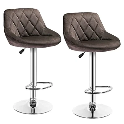 Imagen de HUOLE Juego de 2 Taburetes Bar Alto Cocina con Respaldo, Sillas Altas Terciopelo Modernos Reposapies Altura Ajustable para Isla Cocina/Comedor