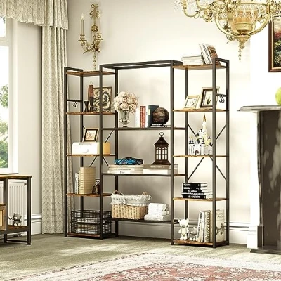 Imagen de YITAHOME Estantería, Librería Industrial para Libros con 13 estantes, Estantería de pie Estructura Metal, Estante Almacenamiento, Sala Estar, Oficina en casa, Marrón Rústico