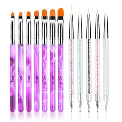 Imagen de URAQT Pincel Uñas, para Arte de Nail Dibujo Diseño Cepillo Acrílico Gel Decoración, 12Pcs Set Plumas Incluir 7Pcs Uñas e 5Pcs Dot Paint Pen