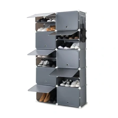Imagen de InnovaGoods® zapatero Modular Portátil, 8 módulos, 14 Compartimentos para 28 pares, Incluye Perchero y Orificios de ventilación, Montaje sin herramientas. mueble vestidores, baños, etc.