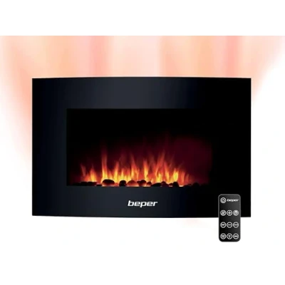 Imagen de Beper RI.503 Chimenea eléctrica de pared, con mando a distancia, efecto llama 5 niveles intensidad, temporizador semanal, acogedor, modo calefacción ajuste temperatura