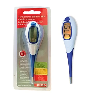 Imagen de Gima Termómetro digital BL3, 20 segundos, pantalla grande, punta flexible, resistente al agua, retroiluminación, rojo/naranja/verde, 25554