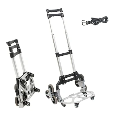 Imagen de Todeco Carretilla Plegable Ligera de Aluminio 10 Ruedas, Carro con Cuerdas expansión, Ajuste Altura, 4 Ruedas universales, Transporte Carga 80 kg