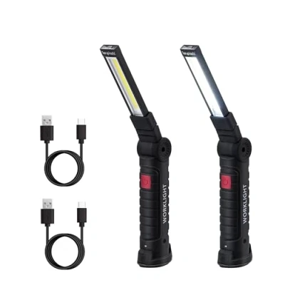 Imagen de Tolesum 2 Piezas Linterna LED Recargable Luz de Trabajo Lámpara Taller COB con Base Magnética, 5 Modos, para Garaje, Camping, Emergencia Type C Puerto