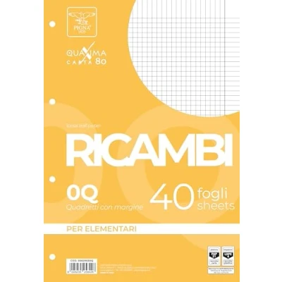 Imagen de Pigna 00629030Q Recambio no reforzado, tira 0Q, cuadrados de 5 mm con margen para 2º y 3º grado, papel 80 g/m², paquete 40 hojas