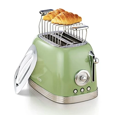 Imagen de Wiltal tostadora de 2 rebanadas, vintage, accesorio para con tapa acero inoxidable, funciones precalentar, descongelar y retirar, (verde)