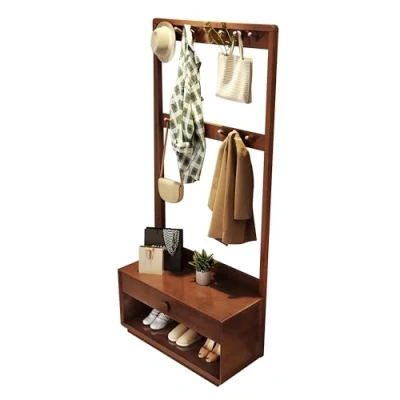 Imagen de Perchero Zapatero Recibidor de Pie con Banco y Almacenamiento Zapatos, tapizado Madera Ganchos (Color : Walnut co