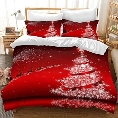 Imagen de LXTOPN Funda nórdica Impresa árbol de Navidad, Juego Cama Microfibra con Cierre Cremallera, 2 Fundas Almohada (200 x 200)