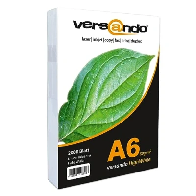 Imagen de versando PA62000 Papel de impresión ecológico blanco brillante, 2000 folios DIN A6 (105 x 148 mm), 80 g/qm