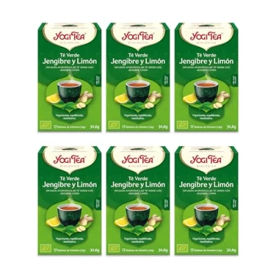 Imagen de Yogi Tea, Té Verde Jengibre y Limón Infusión Ayurvédica Mezcla de Verde, Pack 6x17 bolsitas (102 en total)