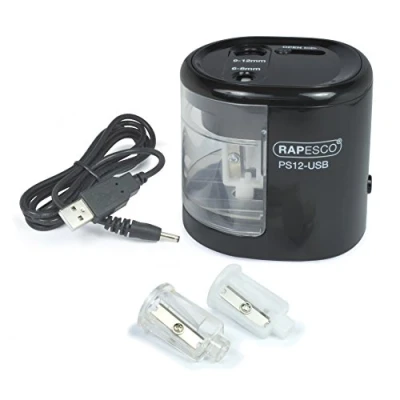Imagen de Rapesco 1449 Sacapuntas Eléctrico Automático PS12 USB con Carga o Baterías (no incluidas), Negro