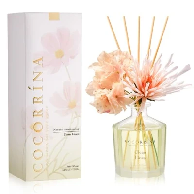 Imagen de Cocorrína Flor Difusor de Varillas con 8 Fragancia Diffuser/Lino Limpio/Ambientadores Hogar, Ambientador Varillas/difusor Aromas/para Decoración Baños y Estanterías