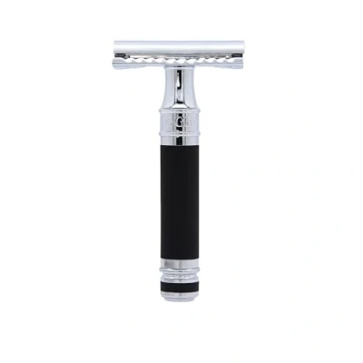 Imagen de Edwin Jagger DES86RCBLAMZ Maquinilla de afeitar manual mango corto y doble filo, ecológica reutilizable, para hombres mujeres, crema o jabón (recubierta goma negra)