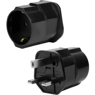 Imagen de 2 Piezas Adaptador Enchufe UK a español Tipo G, de Viaje Pin Europa 3 Reino Unido con Seguridad para niños Escocia Irlanda Maldivas Dubai Gran Bretaña Singapur Hong Kong(Negro)