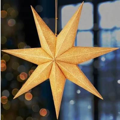 Imagen de BRUBAKER Estrella de Navidad Interior 60 cm Adviento con Casquillo E14 para Colgar Luz Papel 3D Set 3,5 m Cable Dorada
