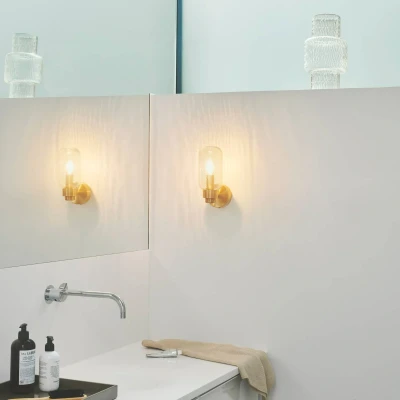 Imagen de Nordlux Aplique de pared Tutan, metal, cristal, E14, IP44, color latón