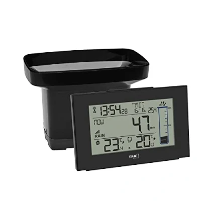 Imagen de TFA Dostmann Splash 47.3006.01 Pluviómetro Digital inalámbrico para jardín, con autodrenaje, Color Negro