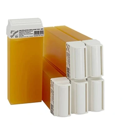 Imagen de Epilwax 6 Cartuchos roll on cera Depilatoria Tibia de 100 ml Miel profesional para Depilación con Bandas Depilatorias des las piernas, axilas, y el cuerpo