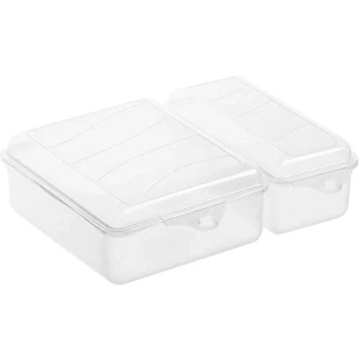 Imagen de Rotho Fun Caja Vesper con dos compartimentos separados, Plástico (PP) sin BPA, transparente, 1.05l + 0.55l (22.0 x 16.5 7.0 cm)