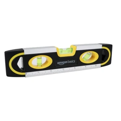 Imagen de Amazon Basics Nivel magnético de bolsillo 22,9 cm con regla, ploma/burbujas, 180, 90 y 45 grados, Negro/Amarillo