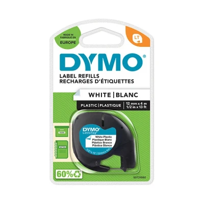 Imagen de Cinta plástico Dymo Letratag S0721510, 12 mm x 4 m, Blanco y negro