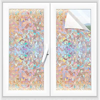 Imagen de Alyvisun Vinilos Privacidad para Ventanas 60x220cm, 3D Estática Decorativa de Película Ventana, Anti Ultravioleta Autoadhesivos Ventana Baño Cocina Oficina