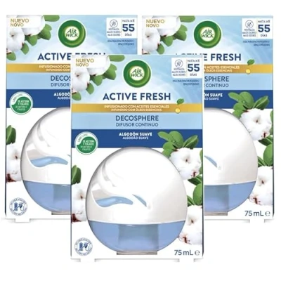 Imagen de Air Wick Active Fresh Decosphere Ambientador aroma a Algodón suave, Pack de 3 unidades
