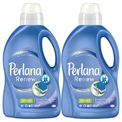 Imagen de 2 x Perlana Renew Sport Detergente líquido para lavar la ropa y lavadora Cuidado activo elimina los malos olores prendas técnicas telas deportivas, botellas de 1,44 l cada uno