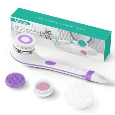 Imagen de VOYOR 4 em 1 escova costas chuveiro de elettrica elétrica esponja escovas corporais cabo longo para esfoliante, limpeza da pele, massagem sem fios recarregável BC100 (Morado)