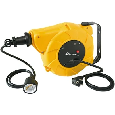 Imagen de Electraline 100237 Enrollacables eléctrico automático a Resorte con alargador (15 m, 250 V) Color Amarillo
