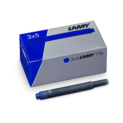 Imagen de Lamy Juego de 3 cartuchos tinta T10 con gran reserva tinta, adecuados para todos los modelos pluma estilográfica 1,25 ml por cartucho, 5 unidades paquete, color azul