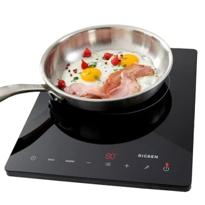 Imagen de Bigben Placa de inducción portátil 1950 W Mesa cocción 1 fuego con temporizador, control temperatura 60 240 C, ideal estudio, cocina supletoria Limpieza fácil CKMONO1BK (una placa)