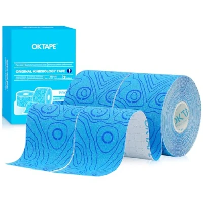 Imagen de OK TAPE Pro cinta de kinesiología, 5cm x 5m corte libre, atlética elástica terapéutica sin látex,(2 Rollos,Azul)