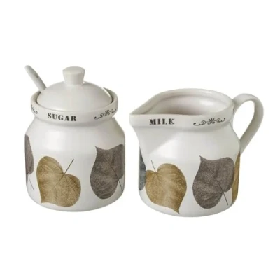 Imagen de Azucarero y lechera de hojas stoneware blanco 250 ml