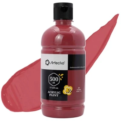 Imagen de Artecho Pinturas Acrilicas 500ml Rojo Carmín, Impermeable y resistente a la luz, para Lienzos, Tela, Madera, Cristal, Piedras.