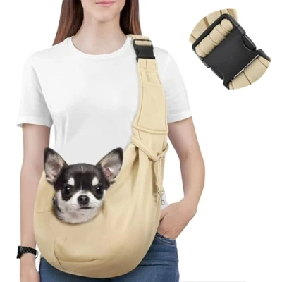 Imagen de Pawaboo Bolso Bandolera para Perros, Transportín Perros Portátil con Correa Ajustable Mascotas Gatos Menos de 5,5kg, Hombro Bolsa Transporte Viaje Khaki