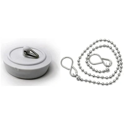 Imagen de fiXte Tapón de repuesto para lavabo, ducha o bañera, color blanco, 45 mm, con cadena 450 mm enchufe 38 300 (enchufe cm)
