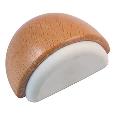 Imagen de Amig Tope o Retenedor de Suelo Adhesivo Semicircular Decorativo Madera con Acabado Haya y Goma en Color Blanco Protege Golpes las Paredes Muebles Diámetro Ø45 x 25 mm
