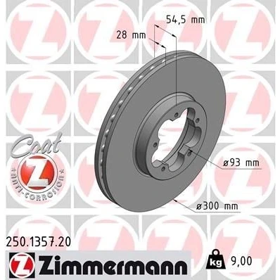 Imagen de ZIMMERMANN COAT Z 250.1357.20 Disco de freno 300 28 5/5 5 111 ventilación interna revestido FORD: Transit Mk6 Furgón