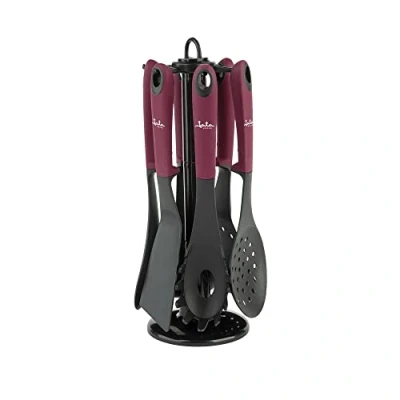 Imagen de Jata HACC4600 Set de 6 utensilios cocina nylon, Cazo, cucharón, espumadera, cuchara espagueti, espátula y pala, Soporta temperaturas máximas 210º