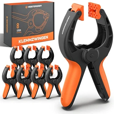 Imagen de MEISTERGRIFF® Juego de 8 pinzas sujeción nailon irrompible, resorte para pegamento, piscina, abrazadera con alta fuerza y envergadura, abrazaderas pegamento