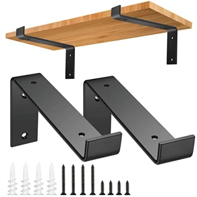 Imagen de 2 Piezas Soporte Estanteria de Pared, 18 cm/7,1 Pulgadas Flotante para Estantería, Angulos Metal Escuadra Negro