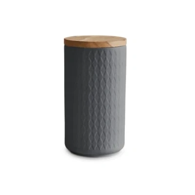 Imagen de SPRINGLANE Botes de cerámica con tapa madera gris, Recipientes 400 ml a 1 litro capacidad, almacenamiento, herméticos 10,1 x 18,3 cm gris oscuro